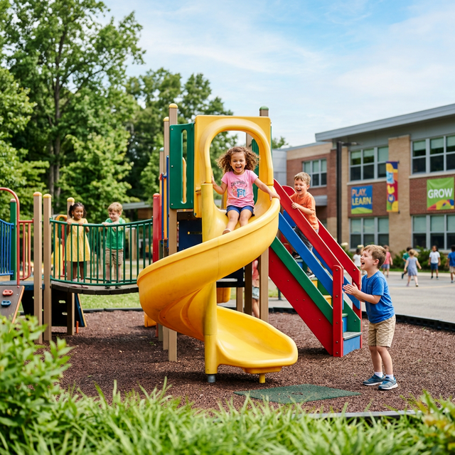 Children enjoying outdoor play at Just For Kidz